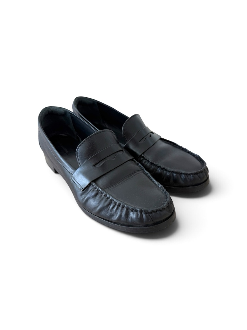 REFORMATION Ani Ruched Loafer            Classic Black Leather Penny Loafer
